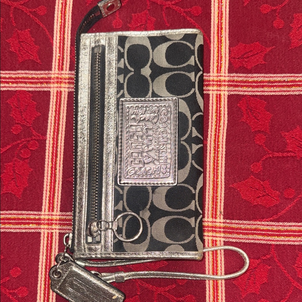 Coach Black and Silver Signature Wristlet